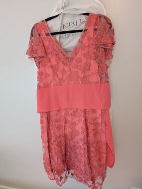 Gorgeous Seraphine Coral Pink Lace Maternity Dress